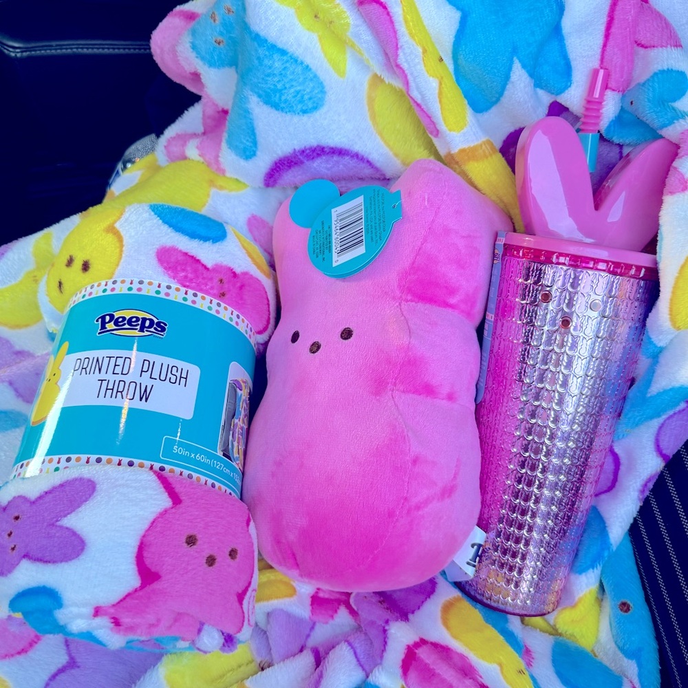Peeps Plush Throw and Pink Bunny Set